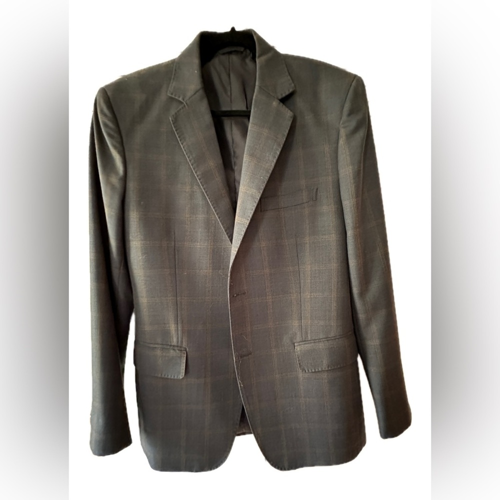 Wool Navy & Tan Windowpane Sport Coat 36R